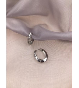 Gümüş Üçgen Figürlü Taşlı 3 mm Oval Küpe 