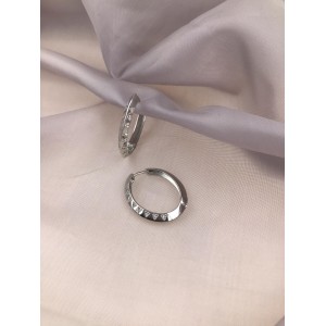 Gümüş Üçgen Figürlü Taşlı 13 mm Oval Küpe