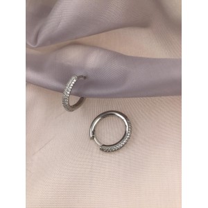 13mm Taşlı Arkası Düz Model Gümüş Halka Küpe 