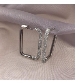 Gümüş Ince Dikdörtgen Model Küpe 