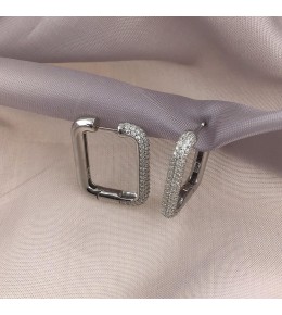  Gümüş Kalın Kısa Kare Model Taşlı Küpe 