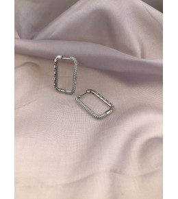 Gümüş Ince Dikdörtgen Model Küpe 