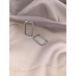 Gümüş Ince Dikdörtgen Model Küpe 