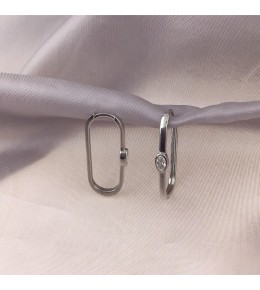Çengel Model Oval Taşlı Gümüş Küpe