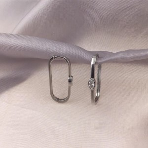 Çengel Model Oval Taşlı Gümüş Küpe