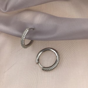 17mm Taşlı Arkası Düz Model Gümüş Halka Küpe